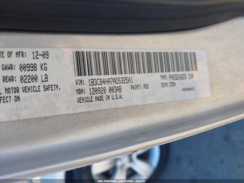 2010 Dodge Caliber Sxt VIN: 1B3CB4HA7AD532501 Lot: 44668890