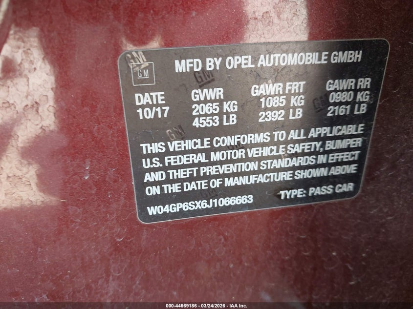 2018 Buick Regal Sportback Essence VIN: W04GP6SX6J1066663 Lot: 44669186