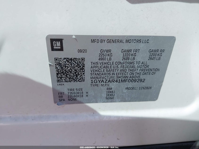 2021 Cadillac Xt4 Fwd Luxury VIN: 1GYAZAR41MF009292 Lot: 44669405