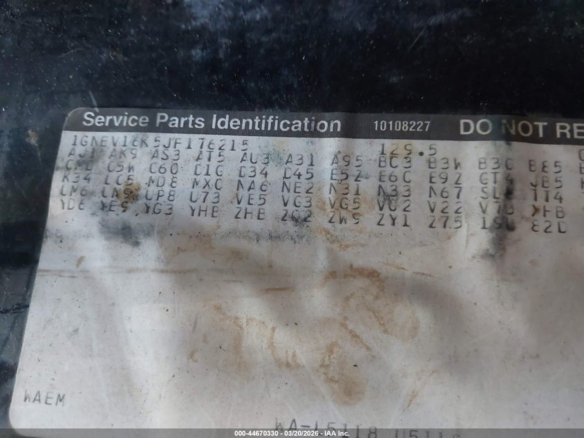 1988 Chevrolet Suburban V10 VIN: 1GNEV16K5JF176215 Lot: 44670330