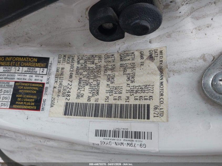 VIN 1N6ED0CE4MN722482 2021 NISSAN FRONTIER KING CAB S 4X2