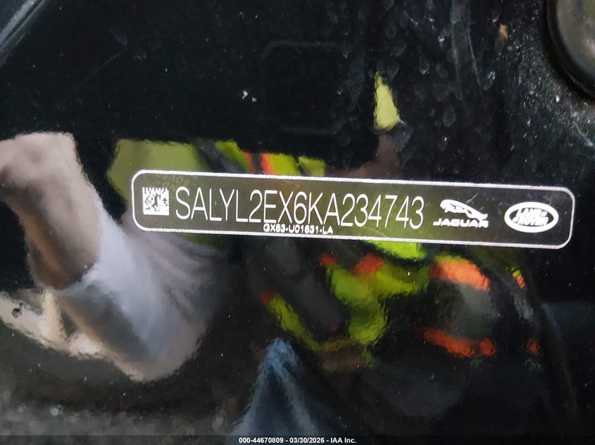 2019 Land Rover Range Rover Velar P250 R-Dynamic Se VIN: SALYL2EX6KA234743 Lot: 44670809