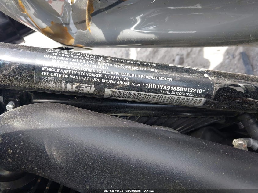 2025 Harley-Davidson Flhc VIN: 1HD1YA918SB012210 Lot: 44671124