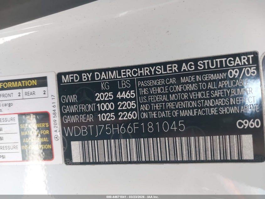 2006 Mercedes-Benz Clk 500 VIN: WDBTJ75H66F181045 Lot: 44671841