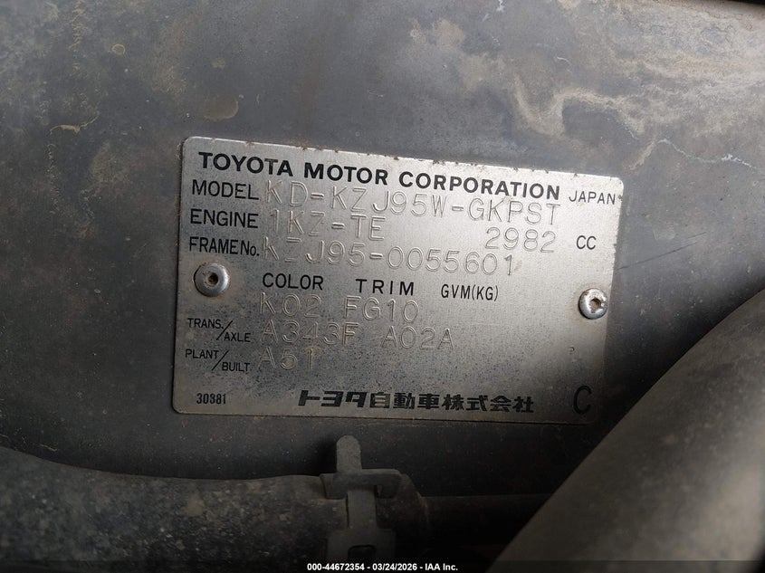 1997 Toyota Land Cruis VIN: KZJ950055601 Lot: 44672354