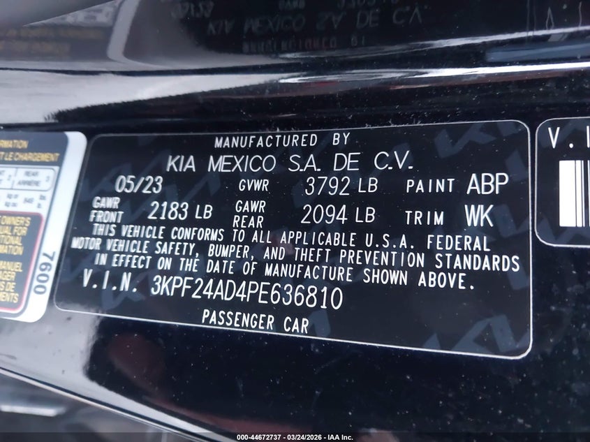 VIN 3KPF24AD4PE636810 2023 KIA FORTE LX