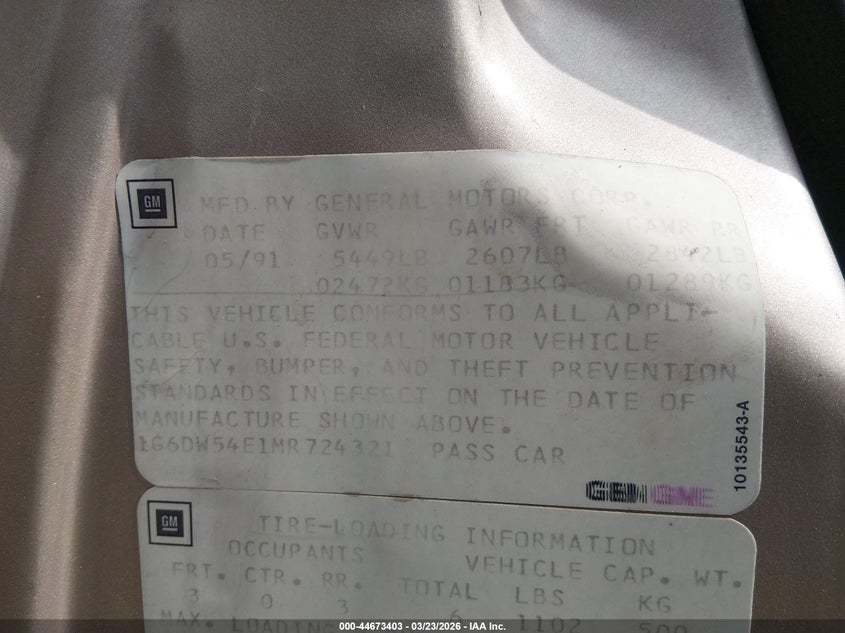 1991 Cadillac Brougham VIN: 1G6DW54E1MR724321 Lot: 44673403