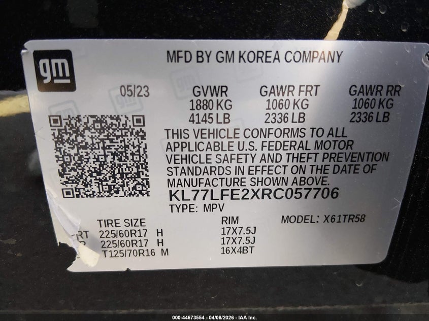 VIN KL77LFE2XRC057706 2024 CHEVROLET TRAX FWD SP