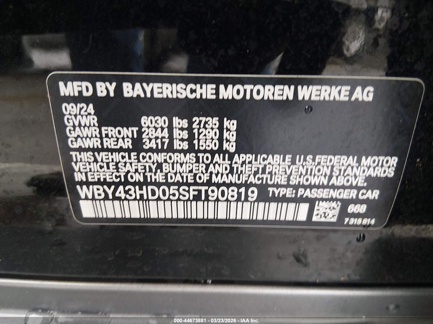 2025 BMW I4 Gran Coupe xDrive40 VIN: WBY43HD05SFT90819 Lot: 44673881