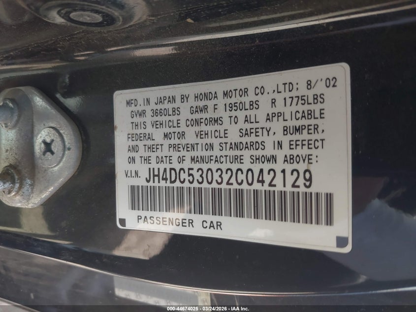 2002 Acura Rsx Type S VIN: JH4DC53032C042129 Lot: 44674025