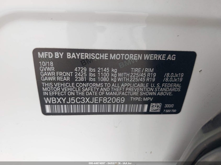 2018 BMW X2 xDrive28I VIN: WBXYJ5C3XJEF82069 Lot: 44674097