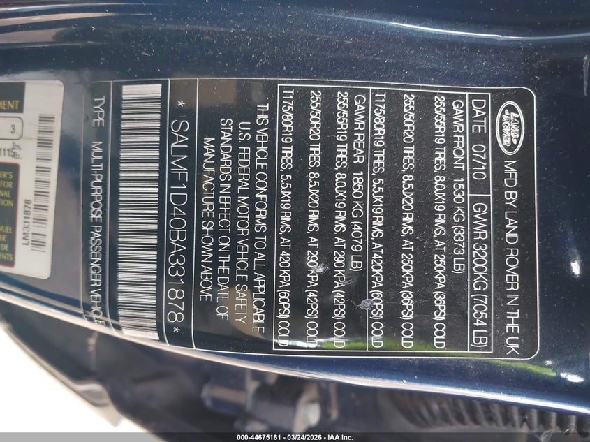 2011 Land Rover Range Rover Hse VIN: SALMF1D40BA331878 Lot: 44675161