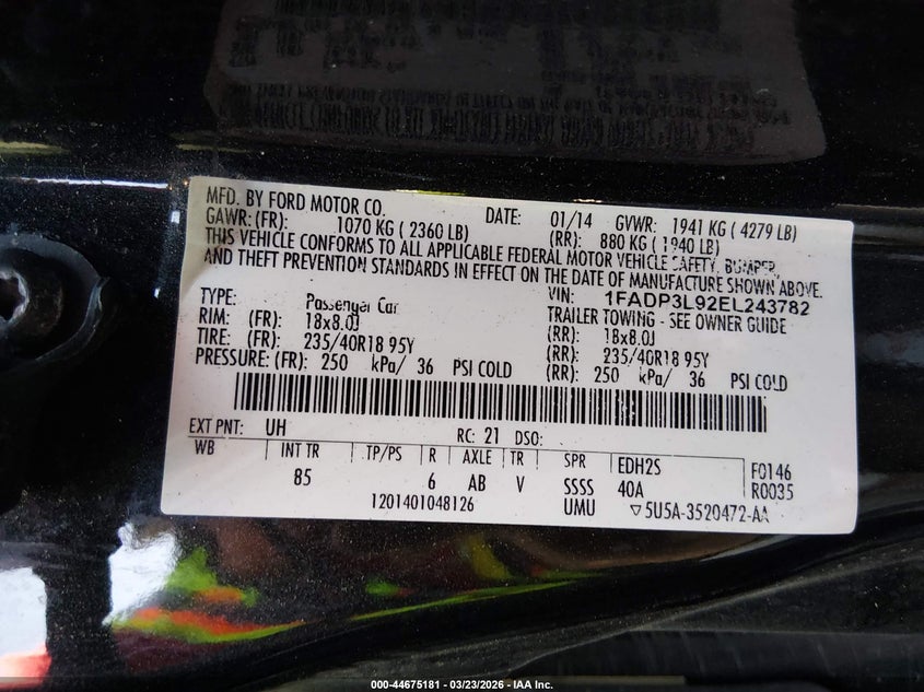 2014 Ford Focus St VIN: 1FADP3L92EL243782 Lot: 44675181