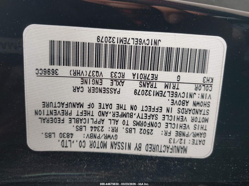 2014 Infiniti Q60 VIN: JN1CV6EL7EM132079 Lot: 44675830