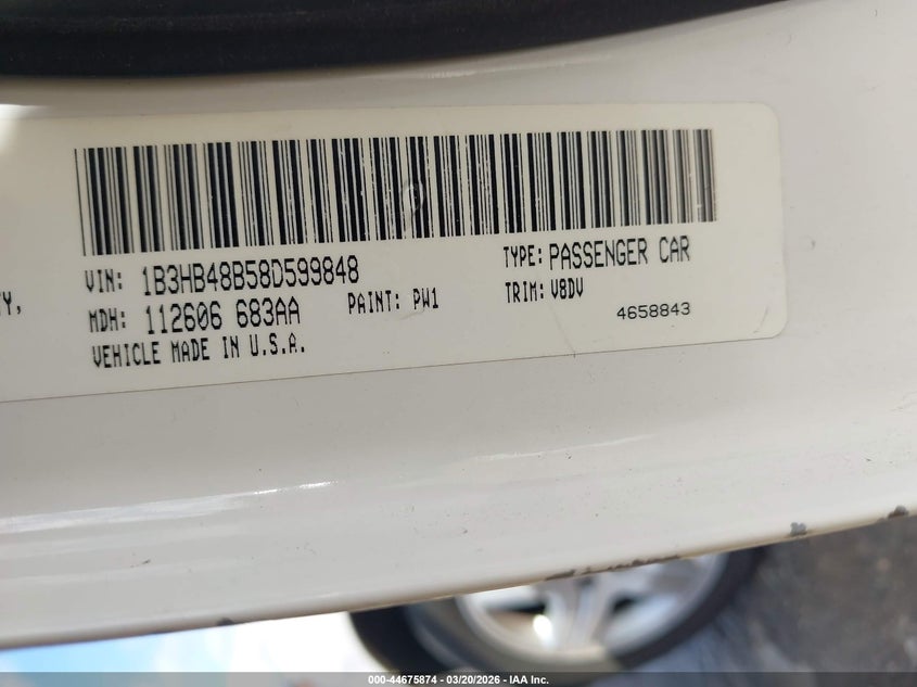 2008 Dodge Caliber Sxt VIN: 1B3HB48B58D599848 Lot: 44675874