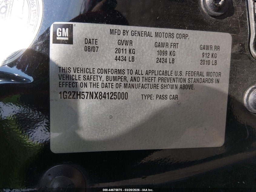 2008 Pontiac G6 Gt VIN: 1G2ZH57NX84125000 Lot: 44675875