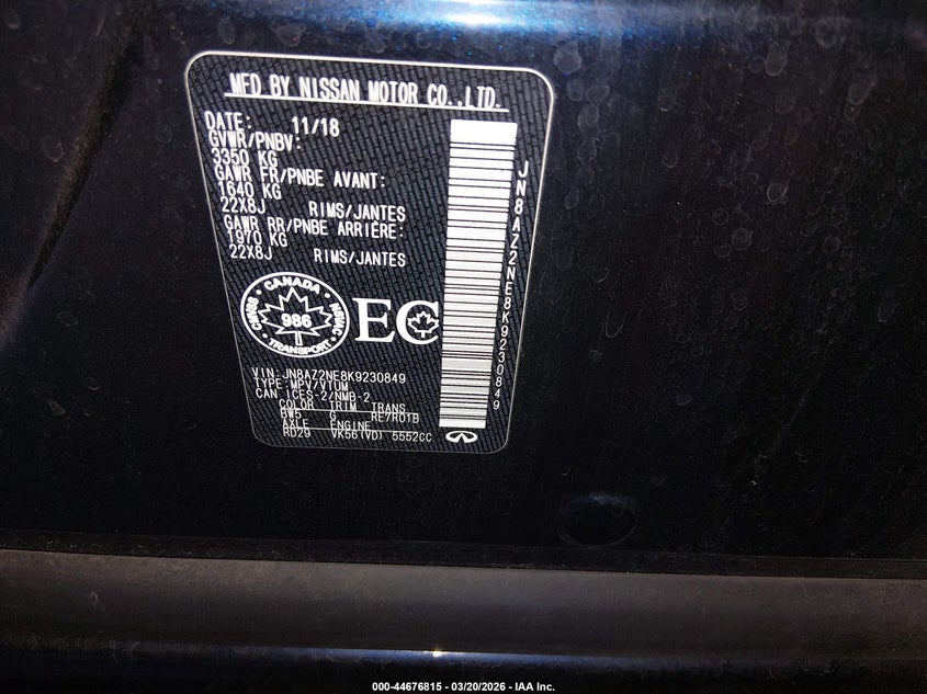 2019 Infiniti Qx80 Limited/Luxe VIN: JN8AZ2NE8K9230849 Lot: 44676815