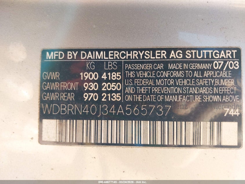 2004 Mercedes-Benz C 230 Kompressor Sport VIN: WDBRN40J34A565737 Lot: 44677145
