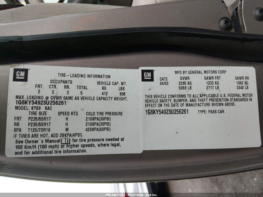 2003 Cadillac Seville VIN: LOT-1-44677251 Lot: 44677251