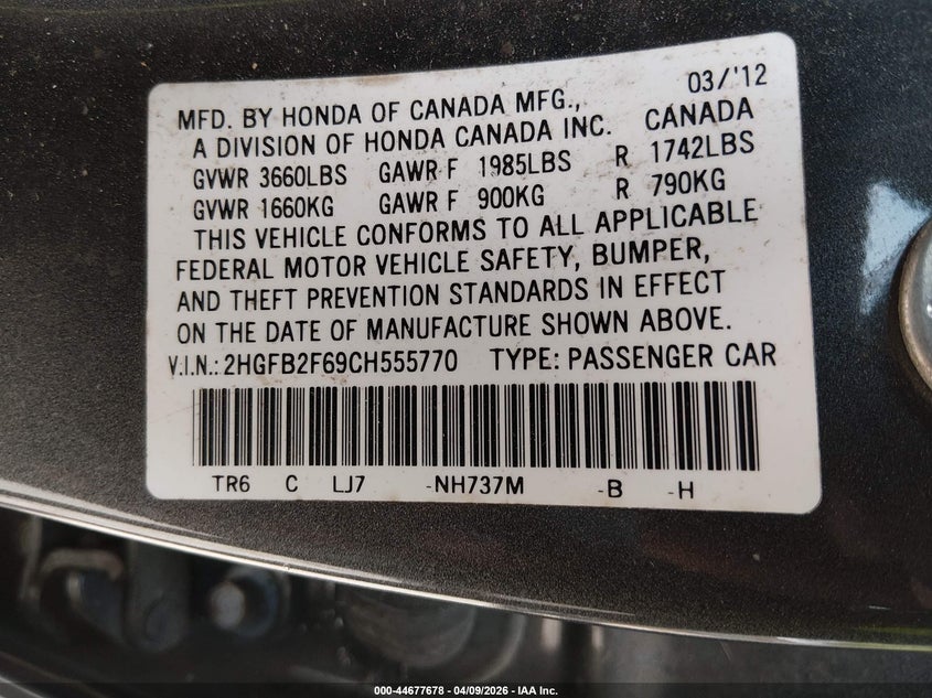 2HGFB2F69CH555770 2012 Honda Civic 1.8 Hf grey
