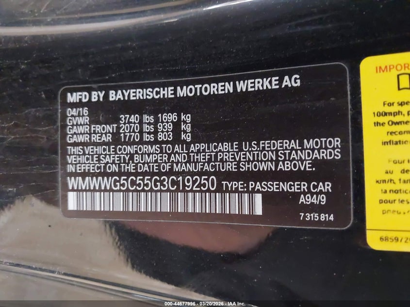 2016 Mini Convertible Cooper VIN: WMWWG5C55G3C19250 Lot: 44677996