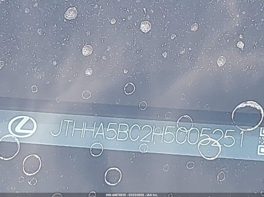 2017 Lexus Rc 200T VIN: JTHHA5BC2H5005251 Lot: 44678539