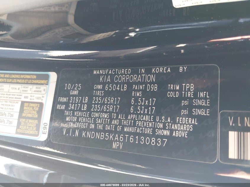 VIN KNDNB5KA6T6130837 2026 KIA CARNIVAL MPV HYBRID LXS