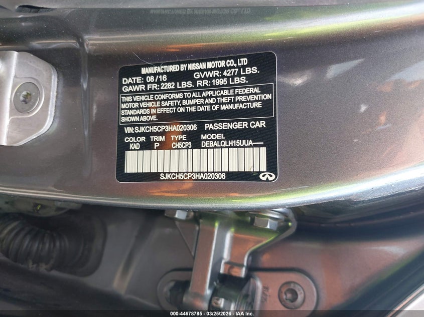 2017 Infiniti Qx30 Luxury VIN: SJKCH5CP3HA020306 Lot: 44678785