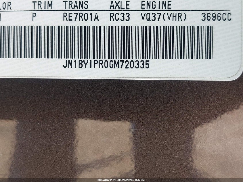 2016 Infiniti Q70L 3.7X VIN: JN1BY1PR0GM720335 Lot: 44679131