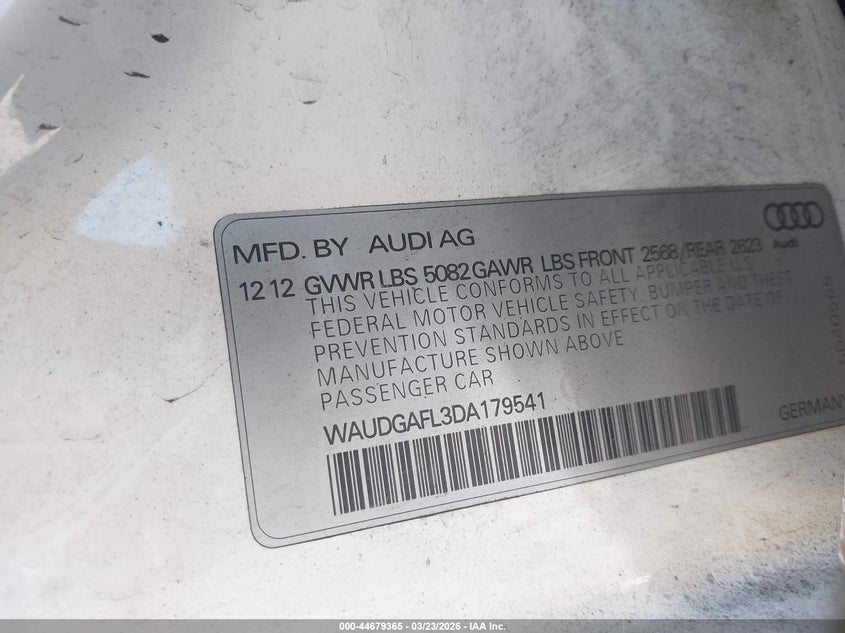 2013 Audi S4 3.0T Premium Plus VIN: WAUDGAFL3DA179541 Lot: 44679365