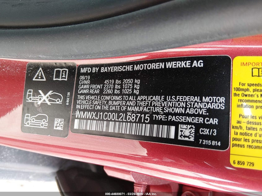 2020 Mini Clubman Cooper S VIN: WMWXJ1C00L2L68715 Lot: 44680071