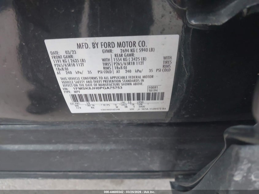 2023 Ford Explorer Timberline VIN: 1FMSK8JH0PGA75753 Lot: 44680342