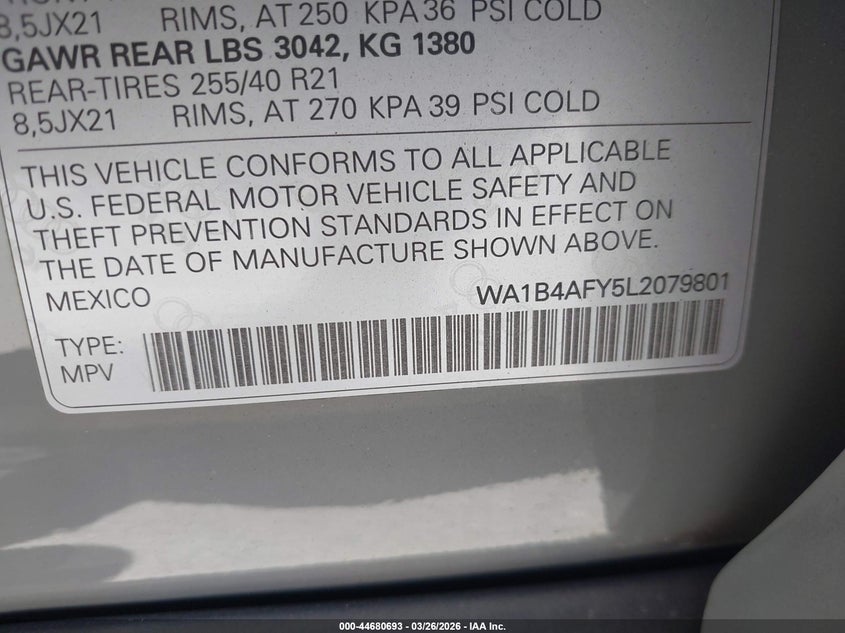 2020 Audi Sq5 Premium Plus Tfsi Quattro Tiptronic VIN: WA1B4AFY5L2079801 Lot: 44680693