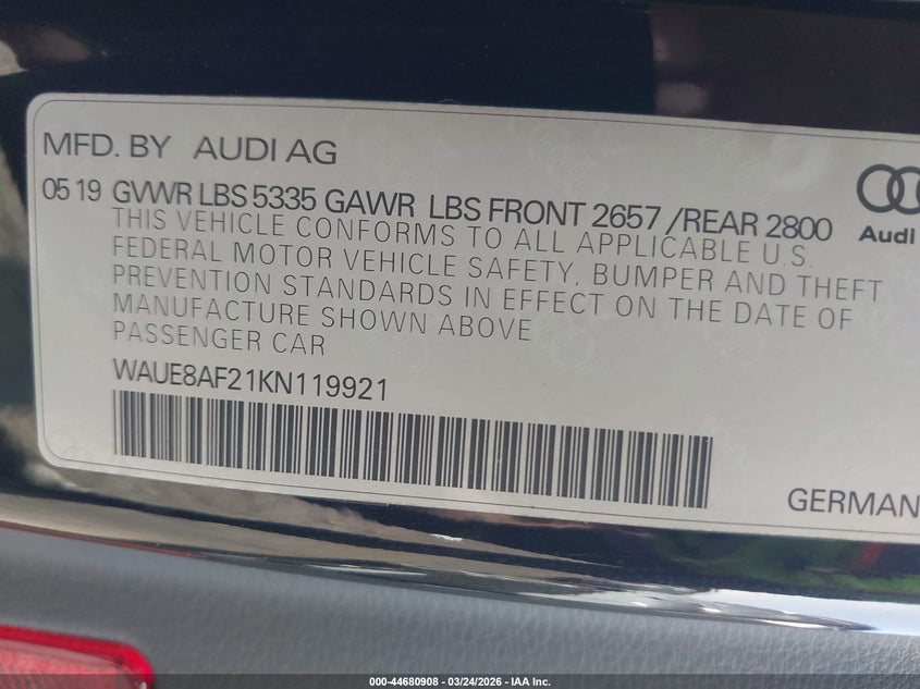 2019 Audi A6 45 Premium VIN: WAUE8AF21KN119921 Lot: 44680908