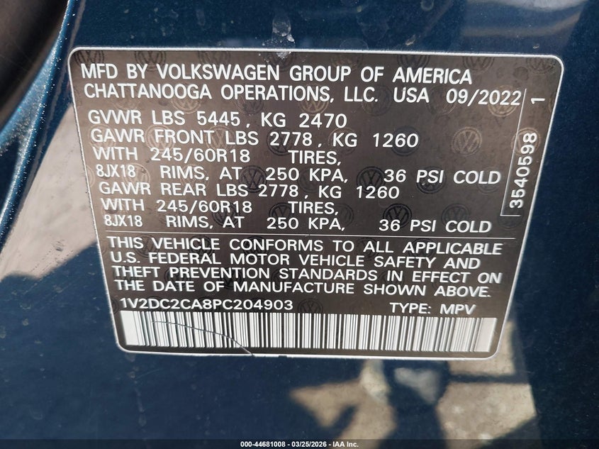 2023 Volkswagen Atlas Cross Sport 2.0T Se VIN: 1V2DC2CA8PC204903 Lot: 44681008