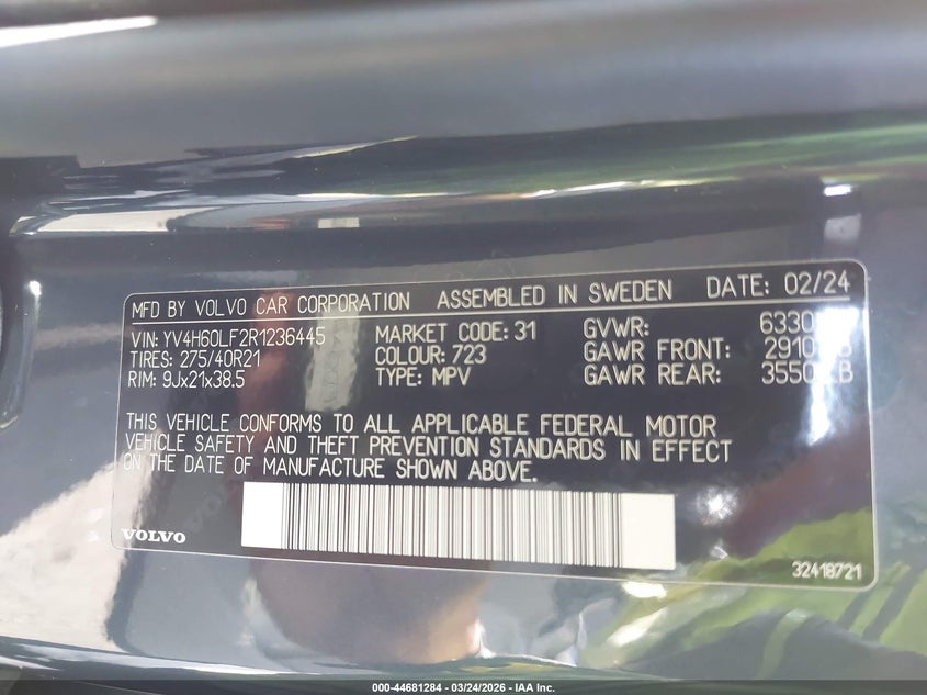 VIN YV4H60LF2R1236445 2024 VOLVO XC90 RECHARGE PLUG-IN HYBRID T8 ULTIMATE 6-SEATER