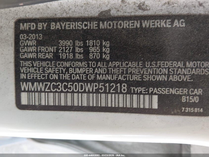 2013 Mini Countryman Cooper S VIN: WMWZC3C50DWP51218 Lot: 44682093