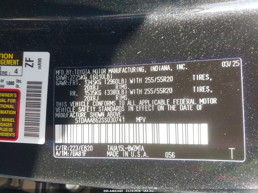 2025 Lexus Tx 350 Premium VIN: 5TDAAAB62SS030741 Lot: 44682468