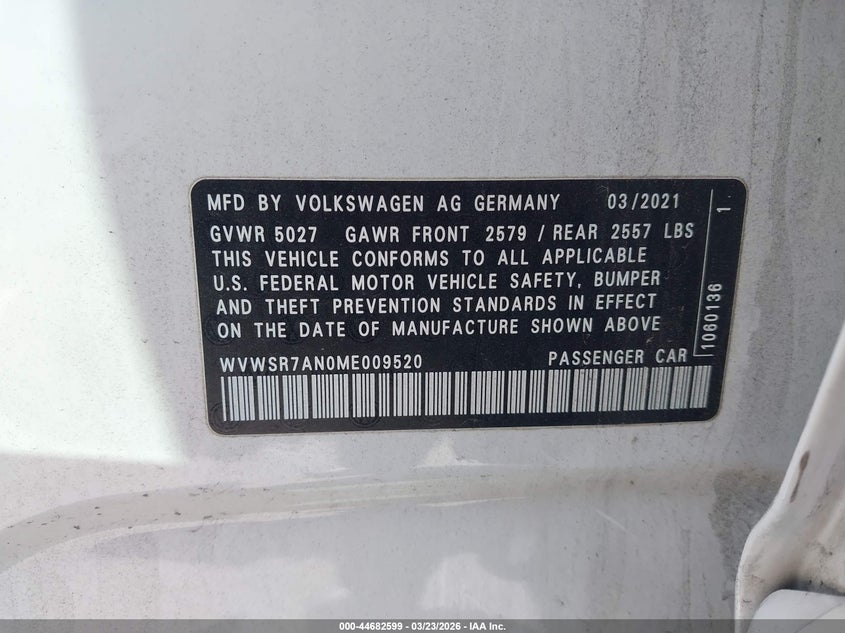2021 Volkswagen Arteon 2.0T Sel R-Line VIN: WVWSR7AN0ME009520 Lot: 44682599