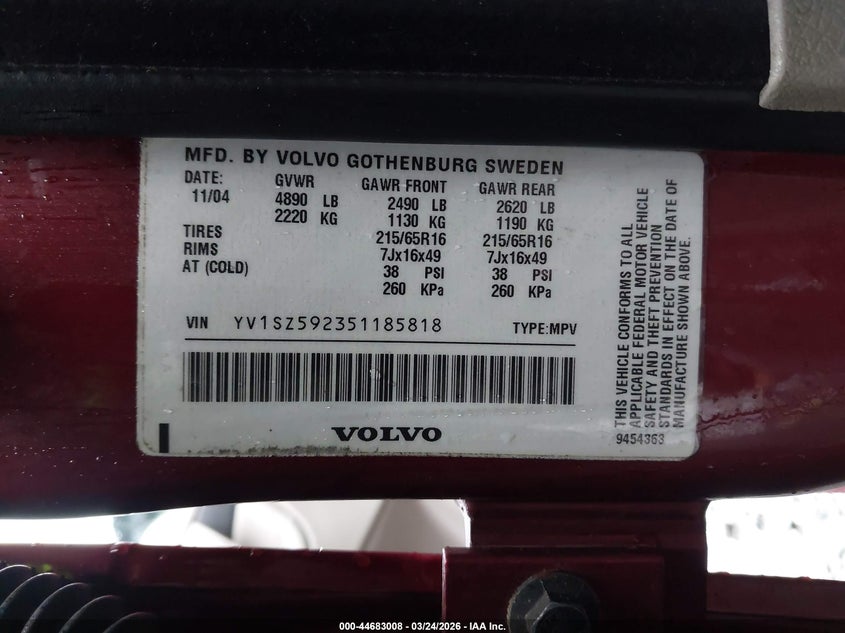 2005 Volvo Xc70 2.5T Awd VIN: YV1SZ592351185818 Lot: 44683008