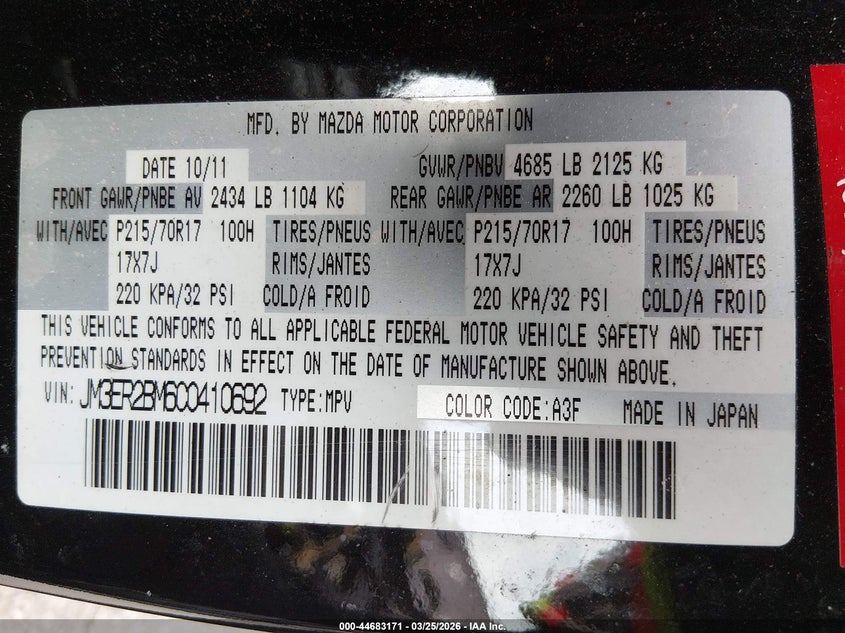 2012 Mazda Cx-7 I Sport VIN: JM3ER2BM6C0410692 Lot: 44683171