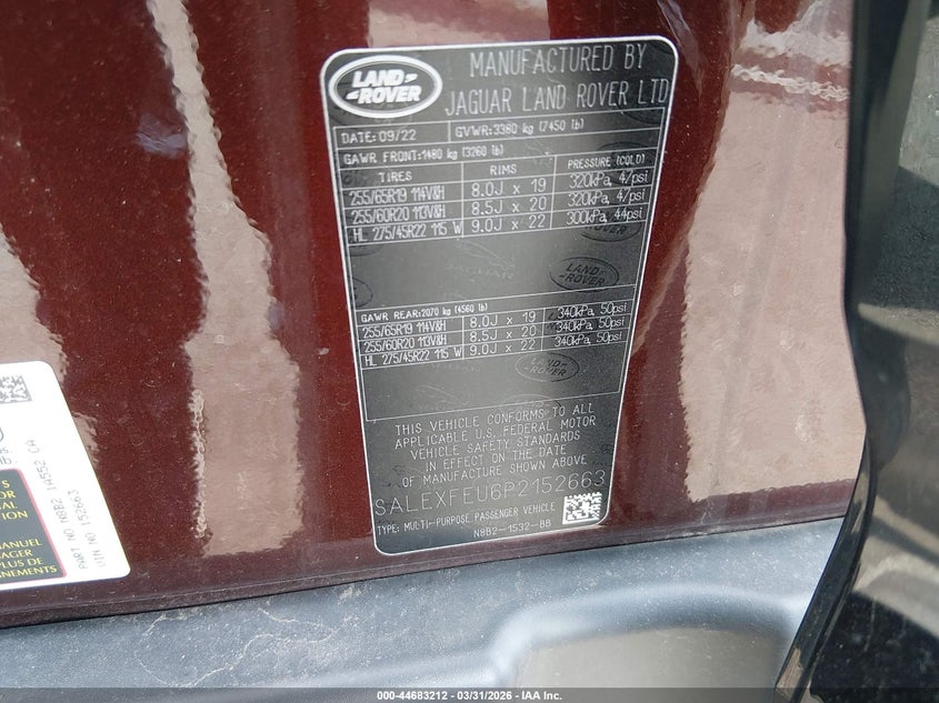 2023 Land Rover Defender 130 X VIN: SALEXFEU6P2152663 Lot: 44683212