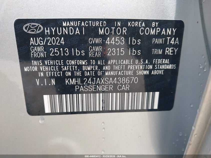 VIN KMHL24JAXSA438670 2025 HYUNDAI SONATA SE
