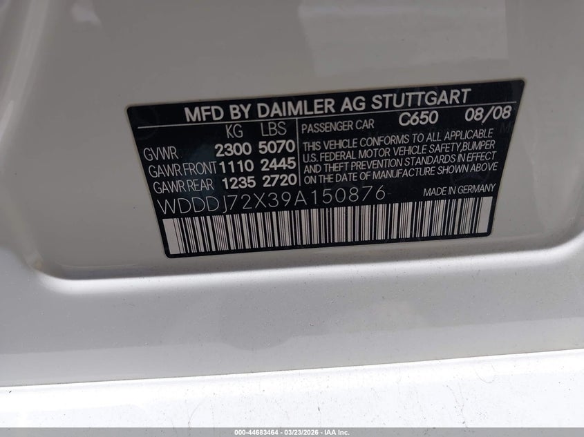2009 Mercedes-Benz Cls 550 VIN: WDDDJ72X39A150876 Lot: 44683464