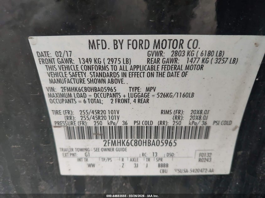 VIN 2FMHK6C80HBA05965 2017 FORD FLEX SEL