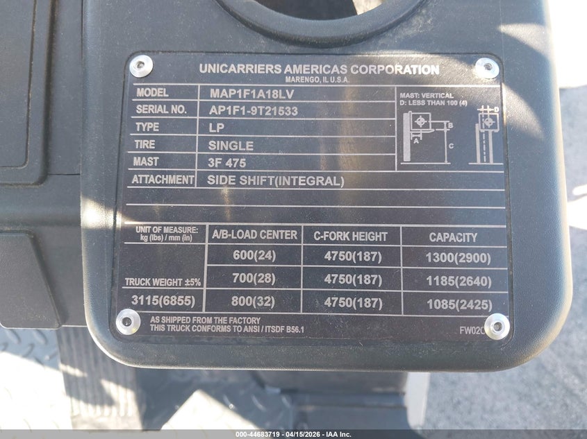 2021 OTHER UNICARRIERS FORKLIFT N/A N/A