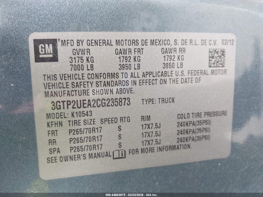 2012 Gmc SIERRA 4.8 1500 Sl blue Lot 111044683975 Vin 3GTP2UEA2CG235873