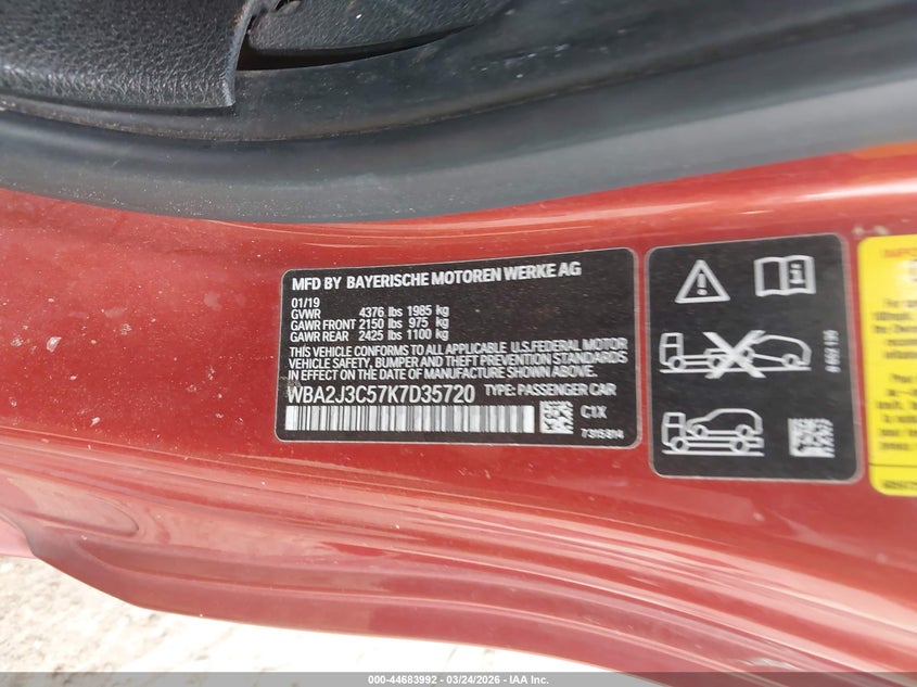 2019 BMW 230I xDrive VIN: WBA2J3C57K7D35720 Lot: 44683992
