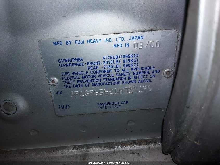 2001 Subaru Forester S VIN: JF1SF65621H714146 Lot: 44684452