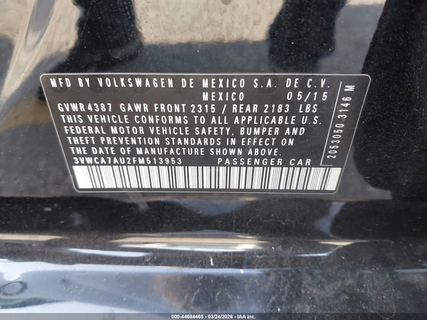 2015 Volkswagen Golf Sportwagen Tdi Se 4-Door VIN: 3VWCA7AU2FM513953 Lot: 44684465